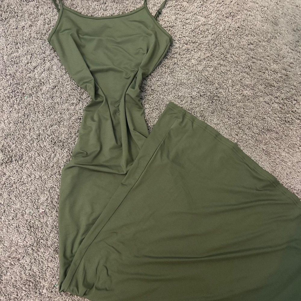 SHEIN Olive Green Spaghetti Strap Maxi Slip Dress